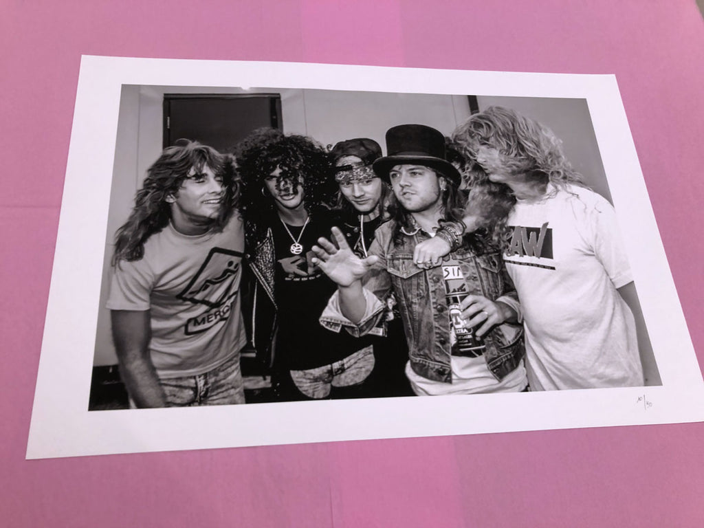 Lars Ulrich (Metallica), Slash & Axl Rose (Guns N' Roses), Dave Mustaine & Jeff Young (Megadeth), Donington 1988